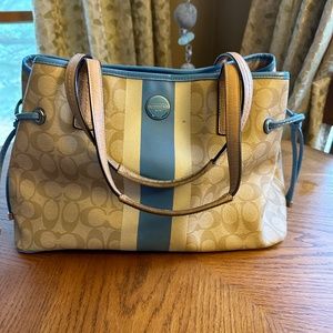 Coach Signature Monogram Stripe PVC Large Canvas Carry All Shoulder Tote Bag